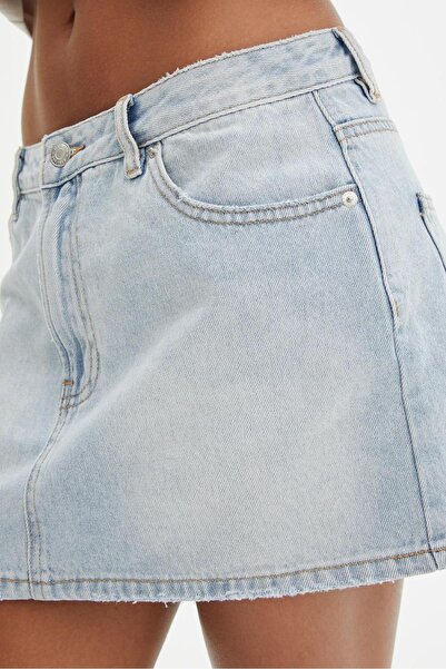 Madmext Buz Mavi Mini Jean Etek MG2099