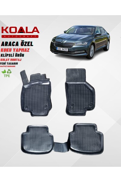 KoalaOtoTekstil Skoda Super B 2015-2023 Araca Özel Havuzlu Paspas