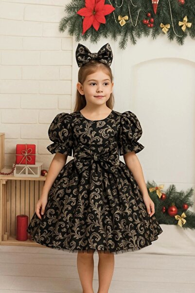 Nissa Altın Sarısı Kız Çocuk Elbisesi