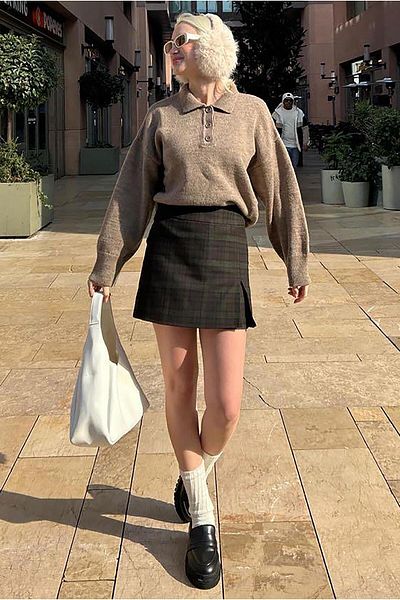 Madmext Plaid Khaki Women's Shorts Skirt - Mg2316