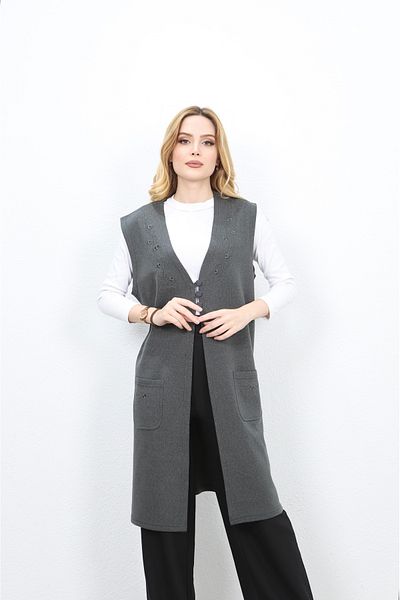 Özenli Triko Steel Knit Tunic - Mother's Vest and Chest Embroidery