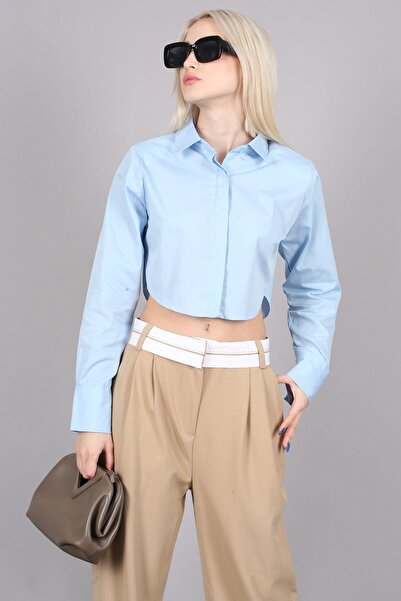 Madmext Mad Girls Mavi Kısa Gömlek Mg1382