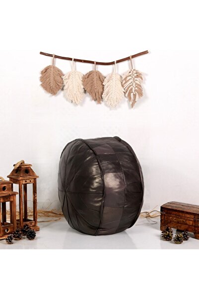 Ottoman Pouffe El Yapımı Derisi Bahçe Balkon Bungalov Puf Yer Minderi Gri Özel Seri 60x30cm(DOLGULU)