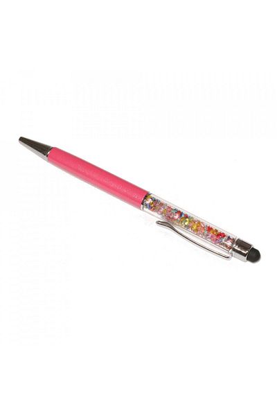 G Golden Case Stylus touch pen with ballpoint pen, decorated with mixed crystals, metallic, fuchsia pink