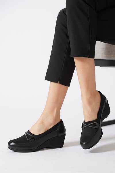 Moda Pie Mürmes Cross Stone Women's Wedge Heeled Shoes Black