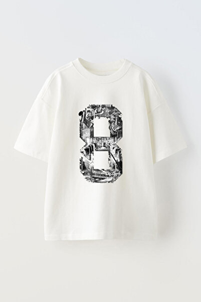 Anetos Tricou Eight-Design Front cu imprimeu Cotton White supradimensionat