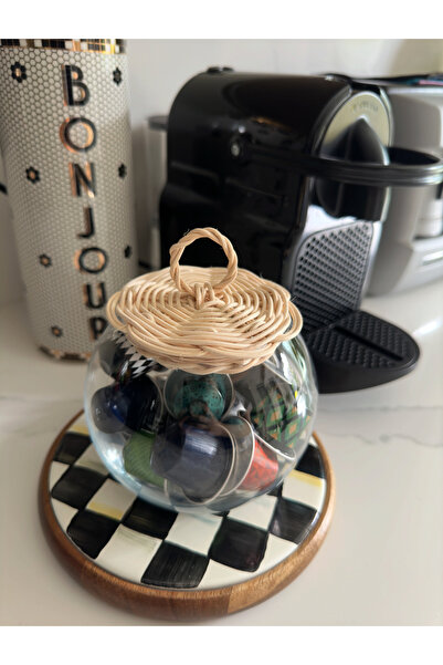 Bambu Kapaklı Mini Cam Fanus Natural Doğal Renk