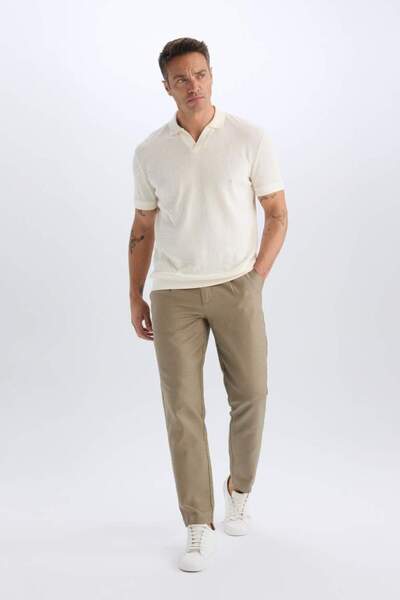 DeFacto 100% Cotton Relax Fit Relaxed Cut Straight Leg Linen Look Summer Fabric Trousers D4251Ax25Sm