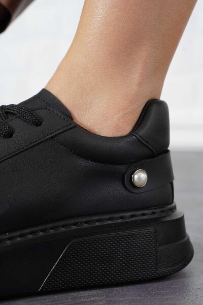 Moda Pie Musy Kalın Taban Arka İncili Kadın Spor Ayakkabı Siyah Cilt