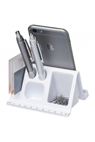 G Golden Case Desk stand for tablets and phones with holes for stationery, White