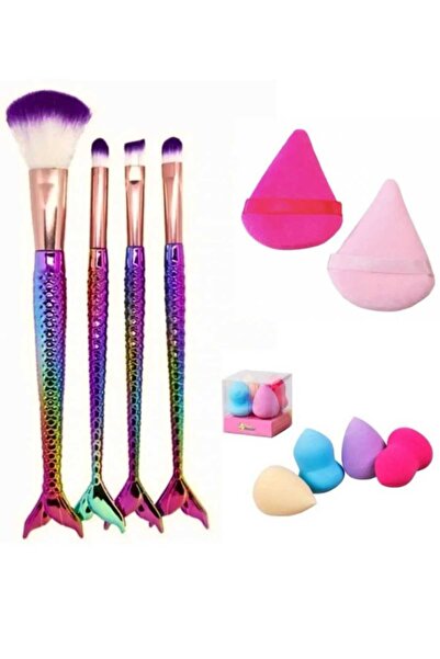 Qulaccia Profesyonel Balık Fırça 4lü - Makyaj Süngeri 4lü - Pudra Ponponu 2li...