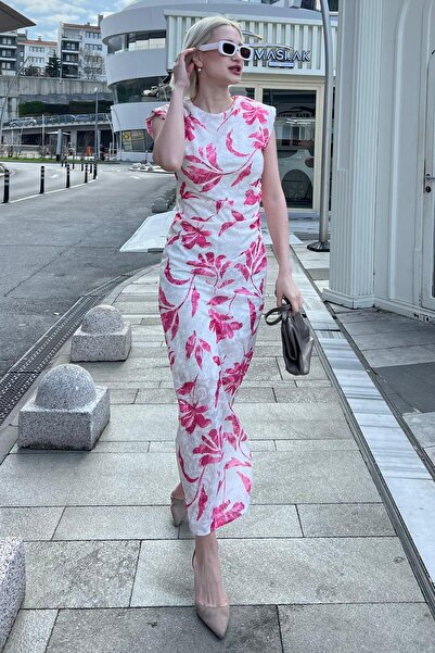 Madmext Rózsaszín legénynyakú mintás ruha MG2054