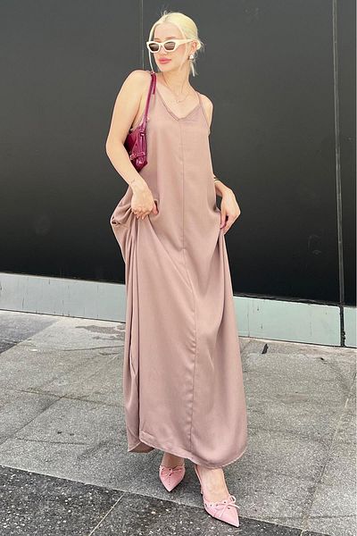 Madmext MG2038 Μοντέλο Mink Strap Oversize Μακρύ Φόρεμα
