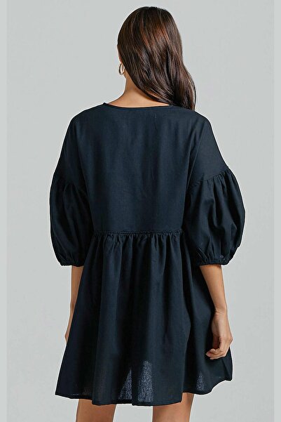 Madmext Siyah Balon Kol Mini Kadın Elbise MG2023