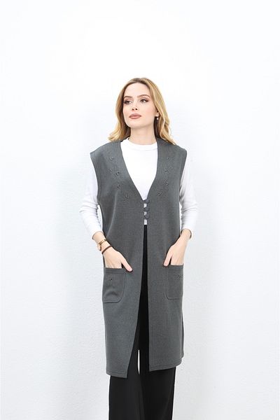 Özenli Triko Steel Knit Tunic - Mother's Vest and Chest Embroidery