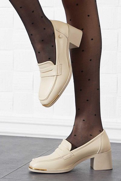 Moda Pie Pantofi clasici cu toc Solna Flat Belt pentru femei, piele bej