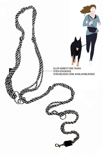 PETSWUU Black White Dog Hands Free Running and Walking Walking Strap Leash