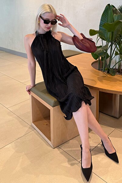 Madmext Black Halter Neck Women's Dress Mg2351