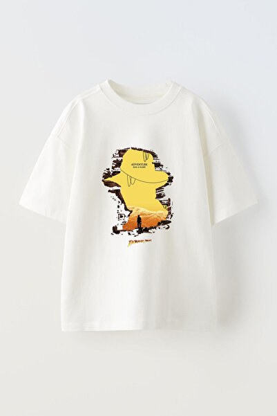 Anetos تي شيرت إنديانا جونز ديزاين مطبوع من الأمام من القطن باللون الأبيض مقا...