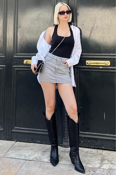 Madmext Anthrazitfarbener Mini-Jeansrock - MG2099
