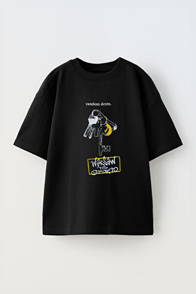 Anetos Tricou Random Destn Design Front cu imprimeu Cotton Black supradimensionat