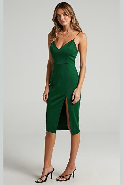 Madmext Πράσινο σατέν φόρεμα με λαιμόκοψη MG1742