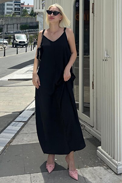 Madmext MG2038 Model - Black Strap Oversize Long Dress