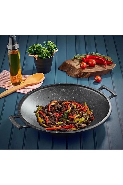 FMS Cast Granite Glass Covered Hair Roasting Pan 34 cm Gray