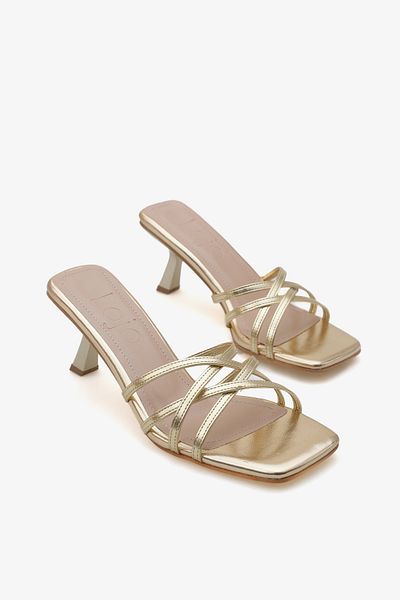LOJO Women's Strappy Heeled Casual Slippers Mersis Gold