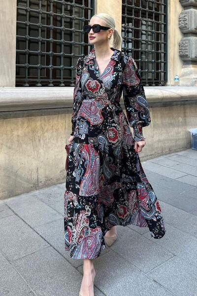 Madmext Μακρύ γυναικείο φόρεμα με μοτίβο με διπλό στήθος γιακά MG2048