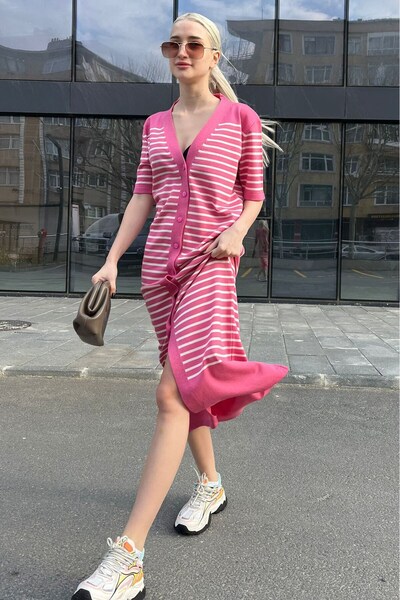 Madmext Pembe Düğmeli Triko Kadın Elbise Mg1648