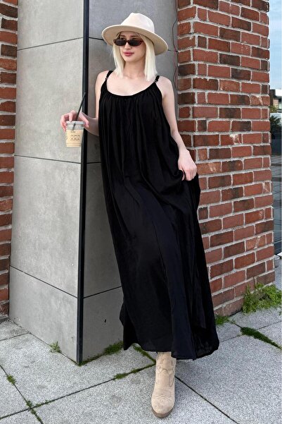 Madmext Siyah Halter Yaka Askılı Uzun Basic Kadın Elbise MG2163