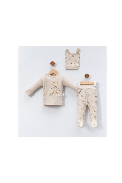 TRENDİMİZBİR Giraffe Embroidered Baby Boy 3-Piece Bodysuit Set - Green