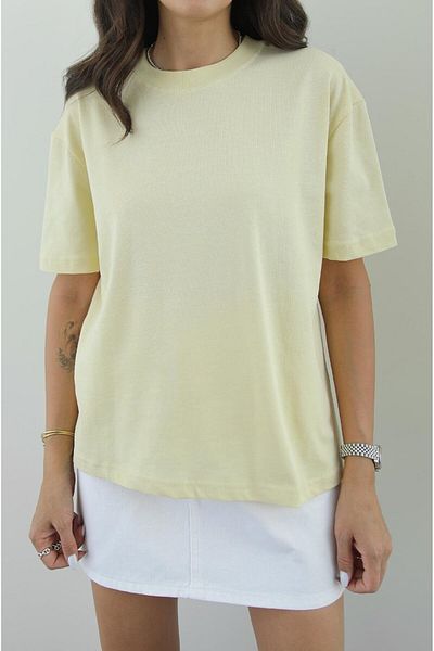 Havoş Tricou galben deschis cu cusături decorative cu textura Tok