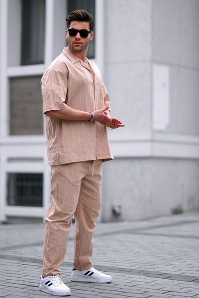 Madmext Men's Beige Shirt-Pants Set 5936