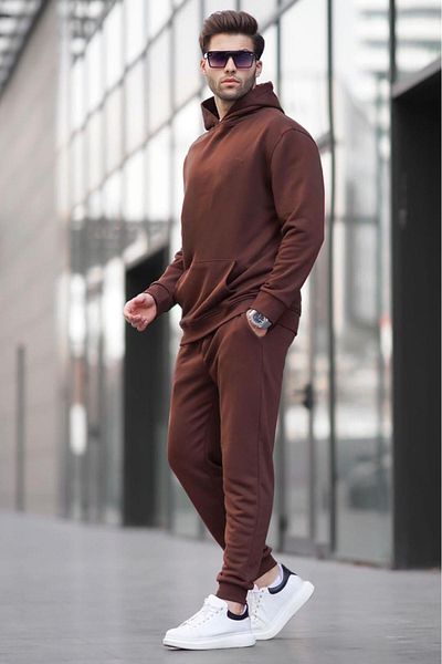 Madmext Σετ αθλητικής φόρμας με κουκούλα Bitter Brown Basic 5928