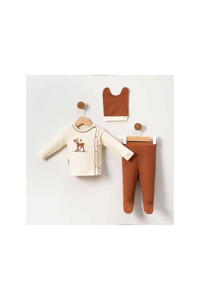 TRENDİMİZBİR Unisex Baby Ceylan Embroidered 3-Piece Hospital Outfit Set - Tile
