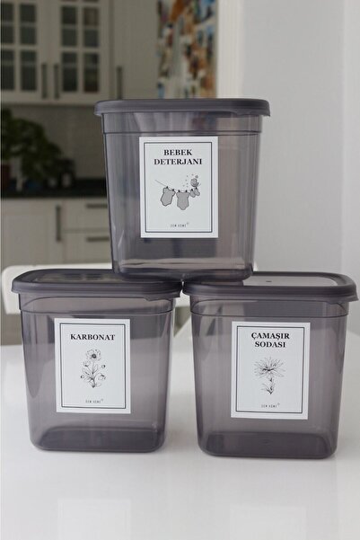 Dem Home 3' Lü Antrasit Deterjan Saklama Kabı 2000 Ml Karbonat Ve Çamaşır Sodası, Bebek Deterjanı Kutusu