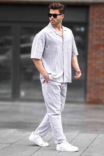Madmext Men's Gray Shirt-Pants Set 5936
