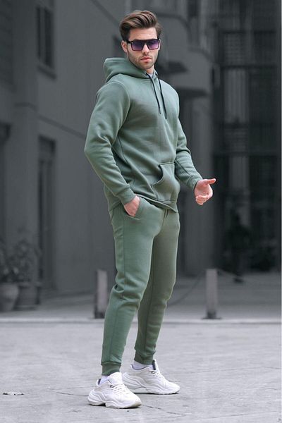 Madmext Khakigrünes Basic-Trainingsanzug-Set mit Kapuze 5905