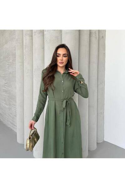 Att Style Khaki Straight Shirt Dress