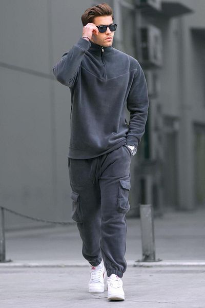Madmext Smoked Zipper Collar Fleece Ανδρικές φόρμες 5931