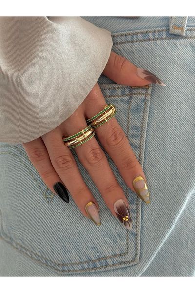 h&b design jewel حلقة حلزونية من الحجر الأخضر الصلب