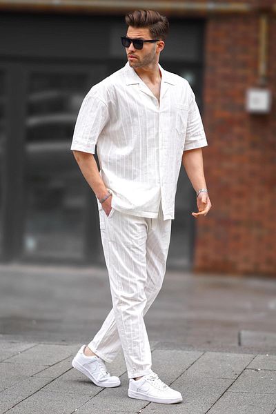 Madmext Men's White Shirt-Pants Set 5936