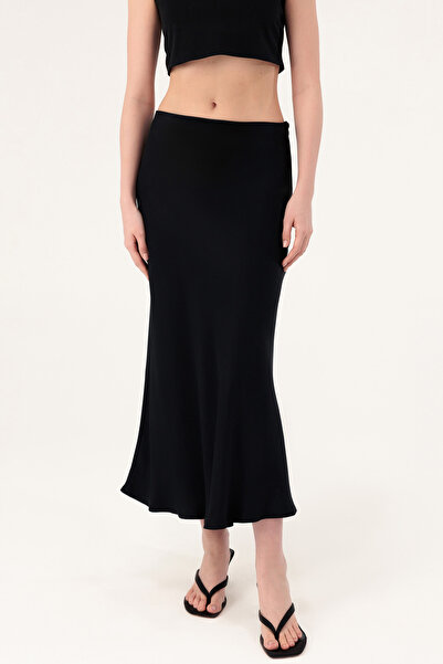 Evermade Balık Form Saten Midi Etek