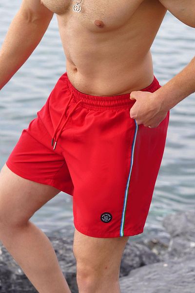 Madmext Badeshorts für Herren – Rot, Seitenstreifen und Tasche, Modell 7212