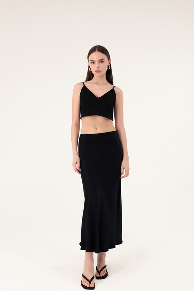 Evermade Balık Form Saten Midi Etek