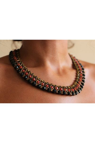 dela otantik Ethnic Authentic Handmade Lip Necklace – Design Jewelry with Knitting Pattern and Antique Bohemian Beads