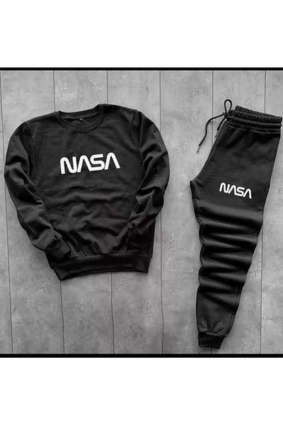 Minikelya New Season Unisex Nasa Printed Cotton Crew Neck Sweat-cotton Winter Sweatpants Set of 2