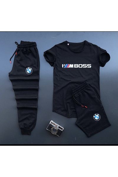 NEW TRENDY COLLECTİON Σορτς-φούτερ-φούτερ Slim Fit 3 τεμαχίων Λευκό Σετ Bmw Συνδυασμός Κάτω Μπλούζα